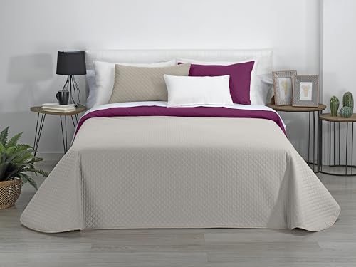 Estoralis AVA | Colcha boutí Reversible | Primavera-Verano-otoño-Invierno 100% Microfibra Extra Suave. | Beig/Fuxia | Cama 120/135 cm. (230 x 270 cm. AnchoxAlto) | Colcha Multiusos.