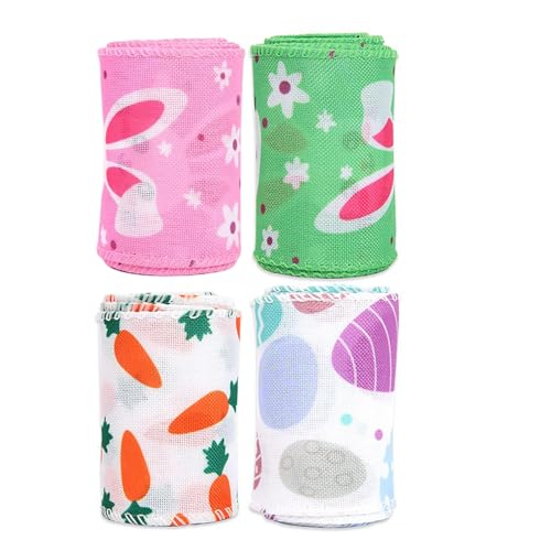 Rollos De Cinta De Tela Con Alambre - 4 Piezas, Suministros De Artesanía Decorativos Para Coronas, Cinta Con Bordes Con Alambre De Pascua, Acentos Textiles De Yute Floral | Material Artesanal Rust