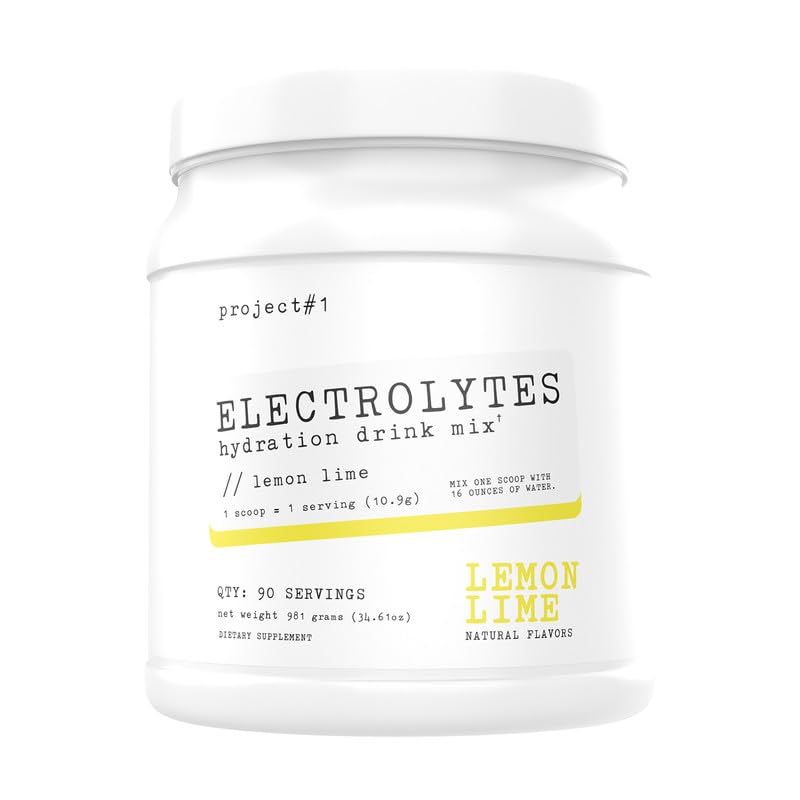 Project #1 Electrolyte Drink Mix - Lemon Lime Flavor - Enhanced Hydration with Potassium & Coconut Water - Low Calorie, High Performance Electrolyte Powder for Fitness & Endurance - 90 Servings