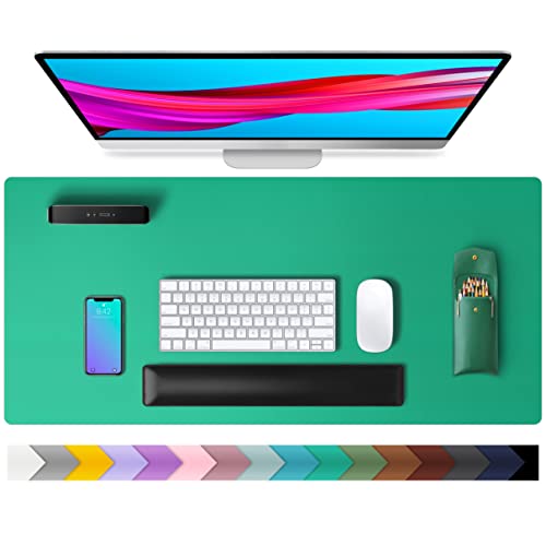 Image of Aothia Leather Desk Pad Protector,Mouse Pad,Office Desk Mat, Non-Slip PU Leather Desk Blotter,Laptop Desk Pad,Waterproof Desk Writing Pad for Office and Home (23.6 inch x 13.7 inch, Vivid Green)