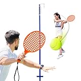 GYMAX 3-stufig höhenverstellbares Tetherball Set, Twistball Set mit 1 Tennisball, 2 Schlägern & 121 cm Schnur, Twist Ball Set, Tennis Spiel für Kinder & Erwachsene