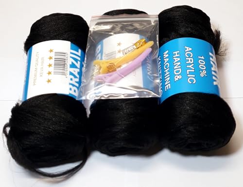 3 x 80g Tresses de Cheveux en Laine brésilienne Noire avec Cadeau supplémentaire Tous Les Styles de Tresses africaines Twist Wraps