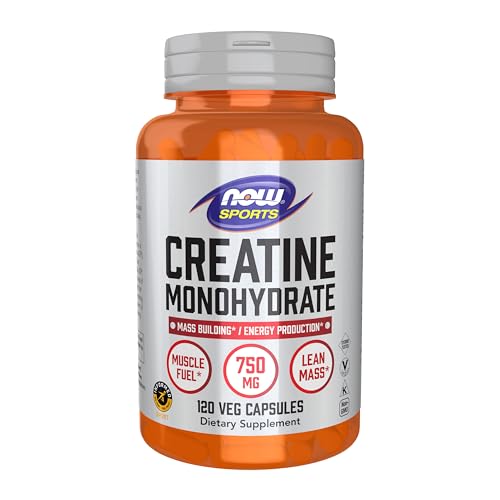 NOW Foods Sports Nutrition, Creatine Monohydrate 750 mg, Mass Building*/Energy Production*, 120 Veg...