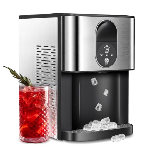 AGLUCKY Countertop Nuggte Ice Maker,Pebble Ice Maker with Self-Cleaning,45lbs/24H,Soft Chewable Ice,One-Click Operation,Pellet Ice Maker for Home & Kitchen(Silver)