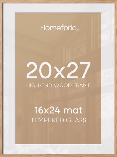 Image of Homeforia 20x27 Picture Frame Natural Wood, High End Oak 20x27 Light Wooden Poster Frame with Mat 16x24, 20 x 27 Frames Matted to 16 x 24 Photo, 27x20 Hanging Frame, Tempered Glass, Wall Kit, Set of 2