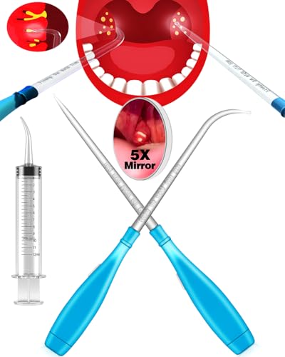 Tonsil Stone Remover Kit with 3X Brightness LED, 2X Length Curved Scoop, Tonsil Stone Removal, Oral Irrigator Syringe for Fast Tonsil Stone Removal, Fresh Breath Treatment Tool (Blue)