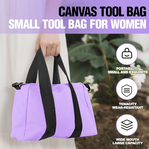 Image of Small Tool Bag, Canvas Tool Storage Bag, Large Capacity Multipurpose Zipper Soft Tote Organizer Pouch for Electrician, Plumbing, Gardening,Tools Bags for Men (Purple, 12 Inch)