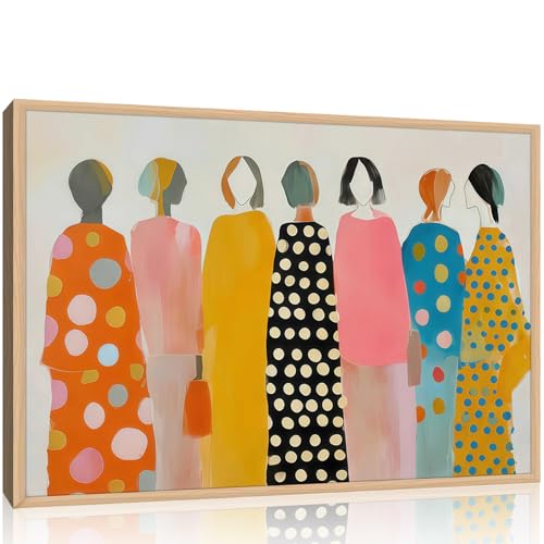 Framed Modern abstract Women Wall Art Boho Polka dot Picture Print Trendy Painting Vibrant Poster Print for Living room Office Bedroom 12x16 Inches Ready to hang