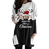 JCMoniDun Christmas Shirts Dress for Women Long Sleeve Pullover Tops Sweatshirt Cute Cartoon Graphic Oversized Blouses, Black, XL