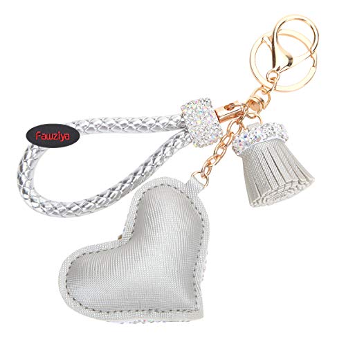Fawziya Diamond Heart Key Chain Bling Car Key Chains For Women Bag Charm Tassel Wristlet-Silver #TOP4