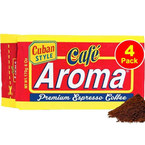 Café Aroma Dark Roast Espresso Ground Coffee, Authentic Cuban Style, 6 oz 4-Pack