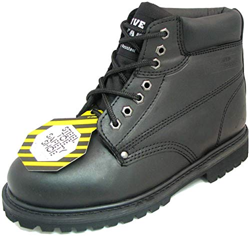 G4U Men's Steel Toe Work Boots Black Leather 6