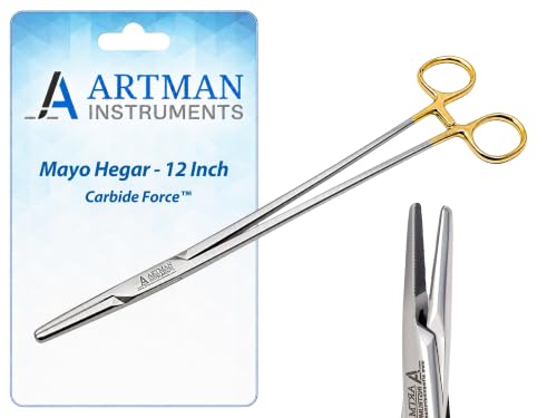 Mayo Hegar Needle Holder Surgical Needle Driver Clamp Forceps with Tungsten Carbide Inserts by ARTMAN (12 Inches)