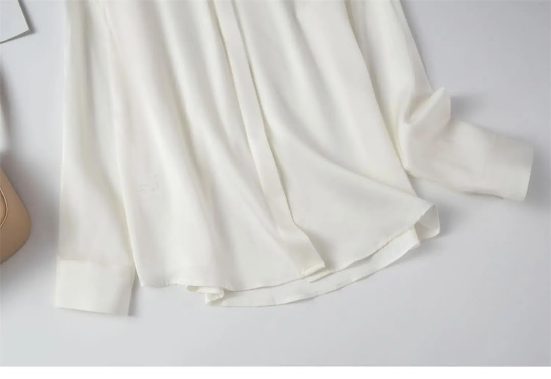 Blusa formal de seda satinada para mujer, manga larga, cuello alto