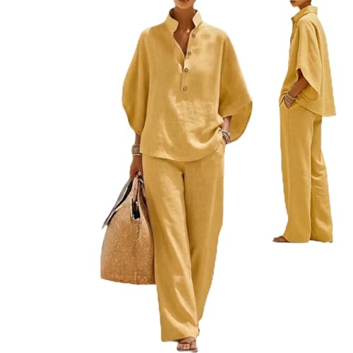 2026 New Women’s Batwing Sleeve Linen Cotton Two-Piece Set –