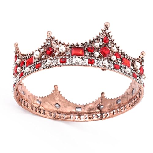 Consejos para Comprar El rey del vidrio del mes. 44 Tiara de boda de vidrio rey clásico con diamantes de imitación para hombres, accesorios para el cabello de cumpleaños, graduación, desfile (bronce con piedra roja)