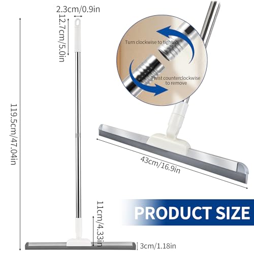 43cm Wasserschieber, Bodenabzieher Langer Edelstahl Stiel 119cm Abzieher Boden Fensterabzieher Duschabzieher für Badezimmerböden Fenster Küche