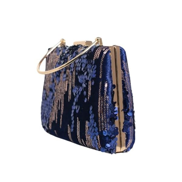 Artklim Sequins Embroidery Velvet Party Clutch Bag For Women | Wedding Clutch Purse With Detachable Chain Sling Strap - Image 4