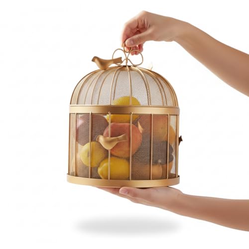 Image of U.K.S Modern Metal Fruit Basket with Mesh Lid Storage for Fruits & Vegetables | Round, Durable, and Stylish Design (GOLD)
