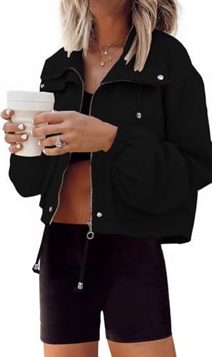 Womens Cropped Jackets Lightweight Military Fall Utility Safari Zip Up Anorak Coats with Pockets2