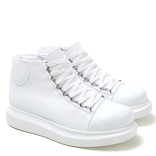 Solaress Baskets montantes en cuir pour homme, Blanc., 43 EU