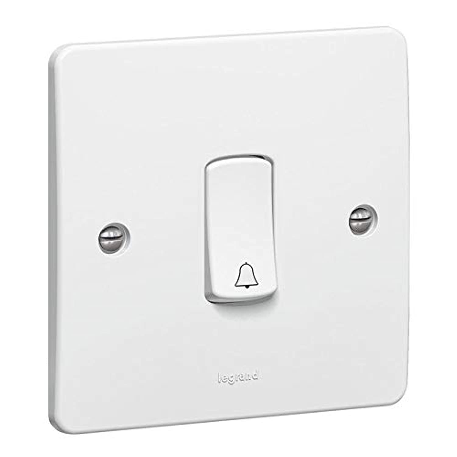 Synergy White - Single Bell Push Switch - 1 Gang - 2 Way bell symbol - 10A 250V - 730107