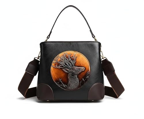 Aditya Creations Leather Shoulder Bag with Embossed Deer Design, Crossbody Handbag with Adjustable Strap Tote Handbag for Women | Ladies Purse | Stylish Shoulder Bag | Gift For Woman-image-1