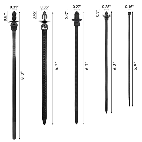 160Pcs Universal Nylon Push Mount Cable Zip Tie,Nylon Self Locking Cable Strap,Heavy Duty Nylon Push Mount Self Locking Uv Resistant,5 Most Popular Sizes,For Indoor Wire Tying Construction Auto Ect #TOP1