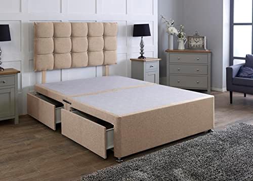 Comfy Deluxe LTD Linen Divan Bed Base With Matching Cube Headboard | Divan Bed Frame | Bed Base | Premium Linen (Grey, 5.0FT King Size 4 Drawer)