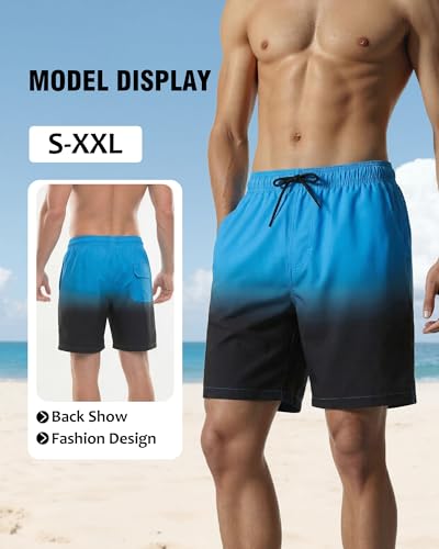 Image of Mens Swim Trunks with Compression Liner 2 in 1 Quick Dry Swimming Shorts Swimwear Bathing Suits with Pockets, 7 Inch-Gradient Blue Black,L