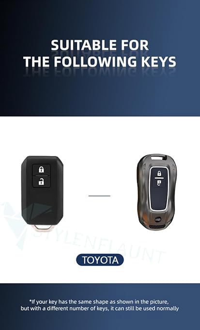 Image of Racer Series Car Key Cover Compatible with Toyota Hyryder, Glanza, Taisor | 2 Button Smart Key Case | Premium Waterproof Metal Soft Silicone Key Shell with Keychain