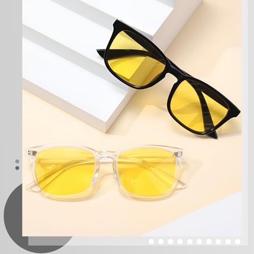 Image of Polarized Sunglasses for Women Men Night Vision Glasses Anti Glare | Yellow Anti Glare UV400 Lens, Lightweight Square Frame, for Day Night Use, Driving, Fishing, Cycling, Traveling