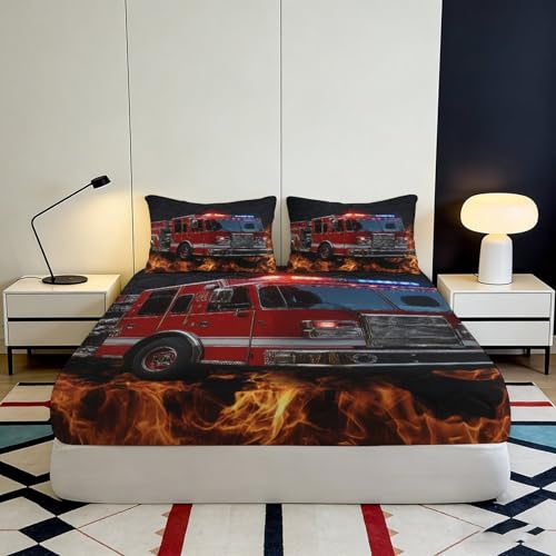Drap-Housse Pompier 90x200x25cm en Microfibre avec Motif Flamme 3D