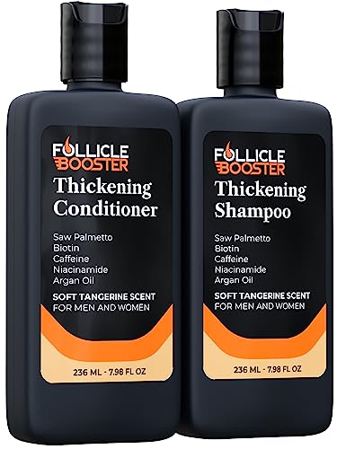 Biotin Hair Growth Shampoo and Conditioner Set for Men and Women - Treatment for Thinning Hair and Hair Loss with Natural and Vegan DHT Blockers - Caffeine, Saw Palmetto, Niacin, Zinc - No Sulfates