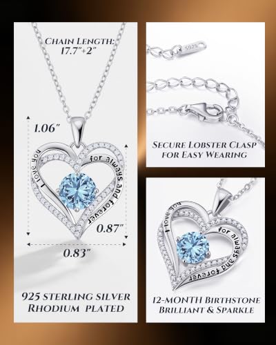 Image of CDE S925 Birthstone Heart Pendant Necklaces Jewelry Gifts for Wife