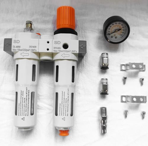 Image of RQG Tire Changer Oil Water Separator, Inline Air Pressure Regulator with Tire Pressure Gauge for Tire Changer Machine, with Connectors & Mounting Accessories, Max 230PSI