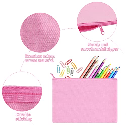 Sinzip 12 Pieces Cotton Canvas Makeup Bag, Multipurpose Cosmetic Bag with Zipper Travel Toiletry Pouch, Blank DIY Craft Bag (Pink, L) by Sinzip - Image 6