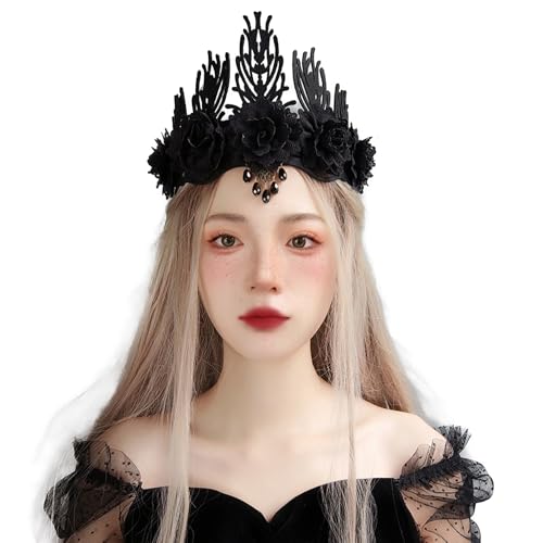 Tiara gótica negra y diadema de vampiro para tocado de boda alternativa