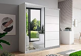 Checo Ltd NEW DOUBLE MIRROR SLIDING DOOR WARDROBE 150cm (4ft11inch) wide (White, White)