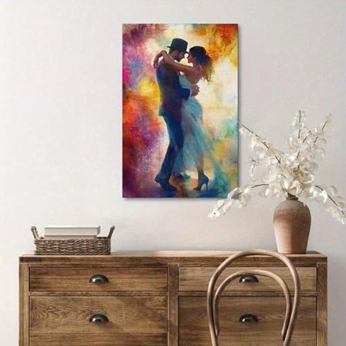 Tableau abstrait couple dansant 70x90cm toile decoration murale salon - 5