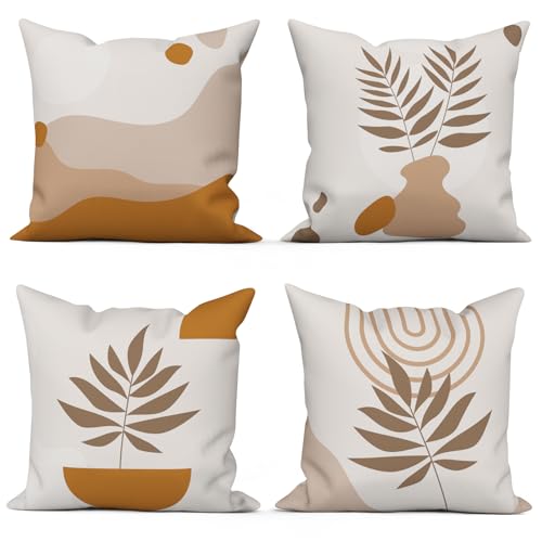 ASDCXZ Lot de 4 Housses de Coussin Boho 40x40 Abstrait Carré Canapé Décoratif Housses Coussin, Modern Minimalist Art Soleil Montagne Feuilles Lavables...