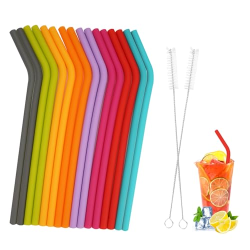 16 Pièces Pailles En Silicone avec 1 Brosse De Paille, Souple Paille Reutilisable, Pailles Réutilisables, Paille Silicone Enfant, Facile À Nettoyer, Découpable, Sans BPA pour Smoothies, Cocktails