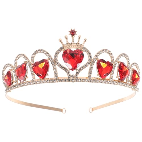 Beavorty Diadema de de amor para mujer, reina de corazones, perlas de cristal, novia con joyas rojas, diadema de novia, tiara de boda, coronas rojas para mujer, fuego, pelo acrílico, decoración