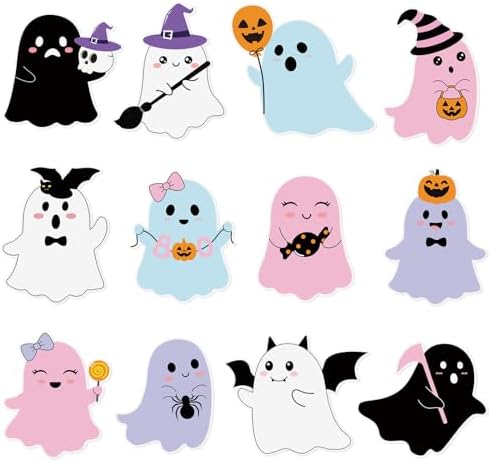 Sayglossy 60 Pcs Halloween Ghost Cutouts Colorful Cute Bulletin B...