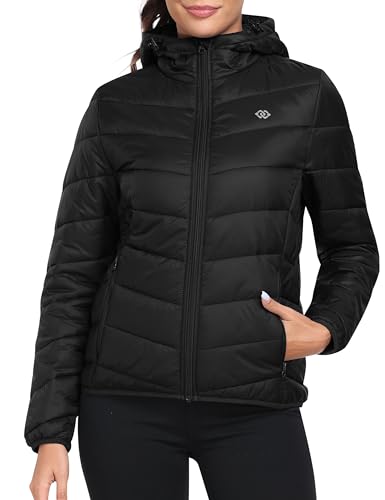 MoFiz Womens Winter Puffer Jacket with Hood Lightweight Waterproof Padded Down Jacket for Hiking Outdoor Black L