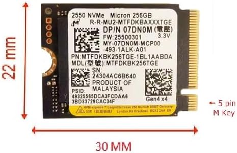 Oemgenuine OEM Micron 256GB M.2 PCI-e GEN4 NVME SSD Internal Solid State Drive 30mm 2230 Form Factor M Key Steam Deck