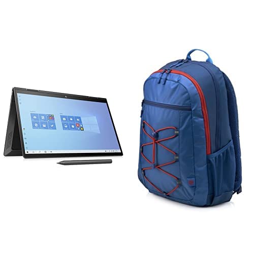 HP ENVY x360 2 in 1 Laptop 13-ay0010ne, 13.3" FHD touch screen, AMD Ryzen™ 7 processor,16GB RAM, Black, 1C4C9EA with HP Active Backpack 15.6" for Laptops, Lightweight, Blue/Red (1MR61AA)