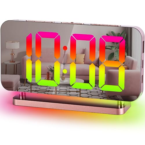 Szelam SZ-8853A-RD Rgb Digital Alarm Clock,7.4 Inch Led Mirror Desk Clocks,With Night Light,Usb C Charger Port,Auto Dimmer,5 Levels Volume,For Home Office Bedroom Bedside Table Decor cover