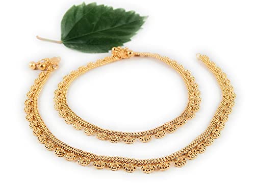 CUTE GOLD One Gram Gold Plated & Brass Stylish Anklets Kolusu Payal Ghungroo for Women & Girls (10.5 Inch)