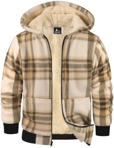 JACKETOWN Fleecejacke Kariert Kinder Sweatjacke Jungen mit Kapuze Gefüttert Kapuzenpullover mit Reißverschluss Winterjacke Dicke Warme Hoodie Jacket S-2XL